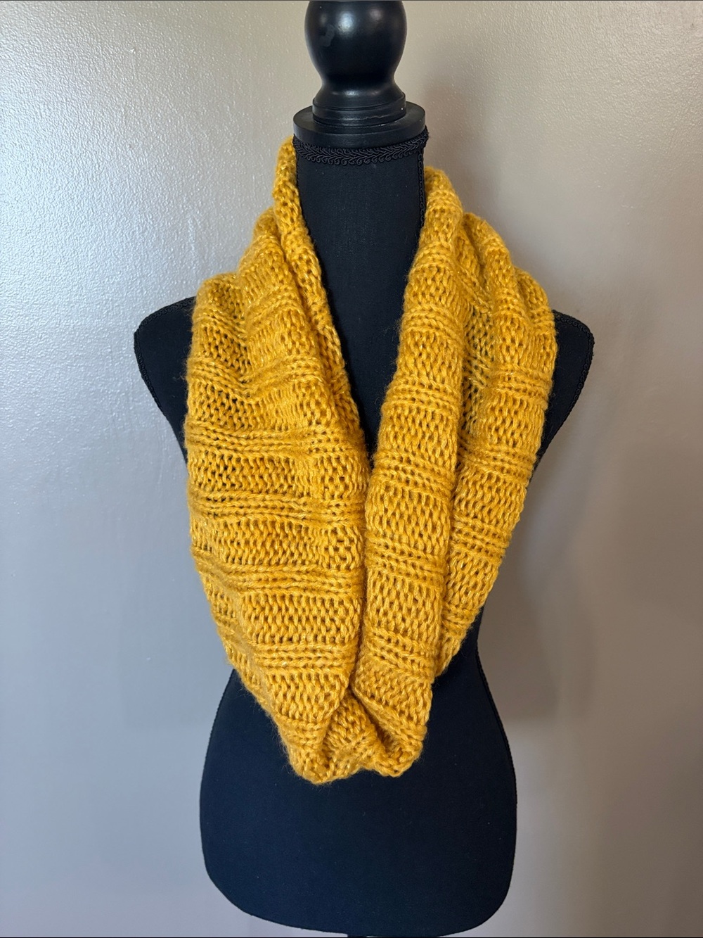 Mustard Yellow Knit Infinity Scarf with Gold Flex